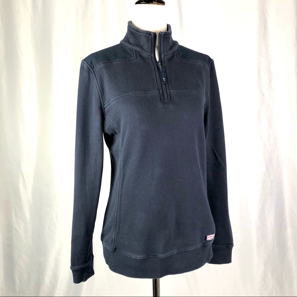 Vineyard Vines navy quarter zip sweatshirt pullover woven cotton shoulders XS
